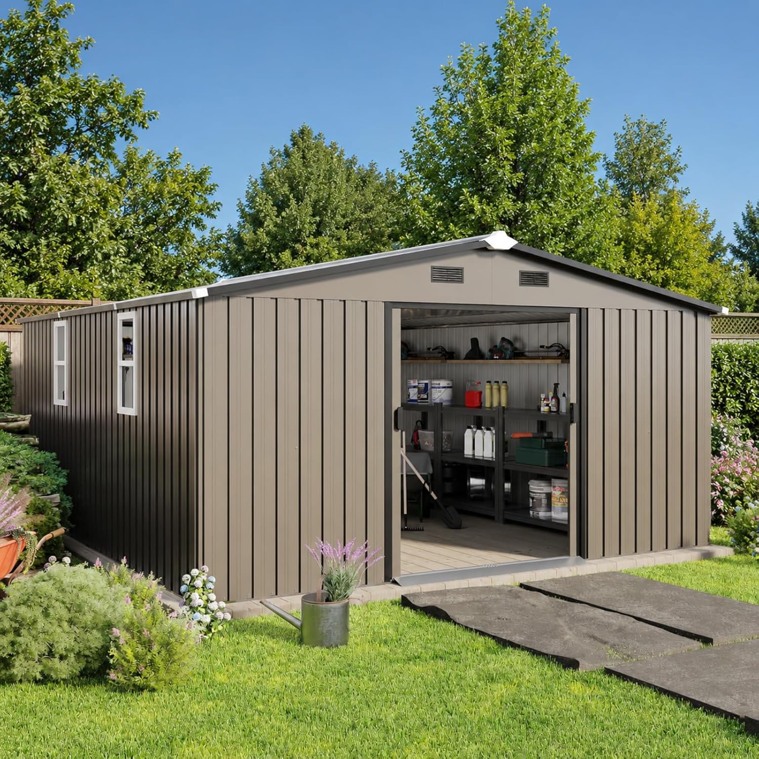 Metal Storage Shed 10x12FT Out - Gardening Tools Storage ulasan dan harga