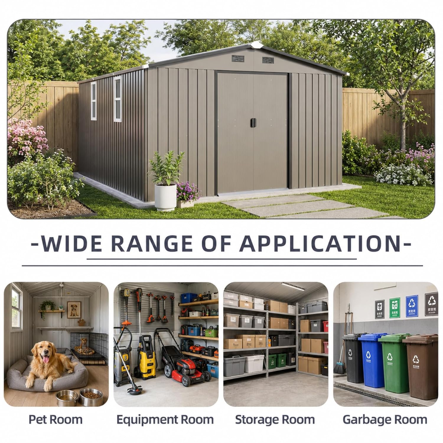 Metal Storage Shed 10x12FT Out - Gardening Tools Storage ulasan dan harga