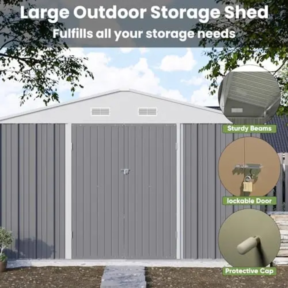 10x10 FT Metal Storage Shed, B - Gardening Tools Storage ulasan dan harga