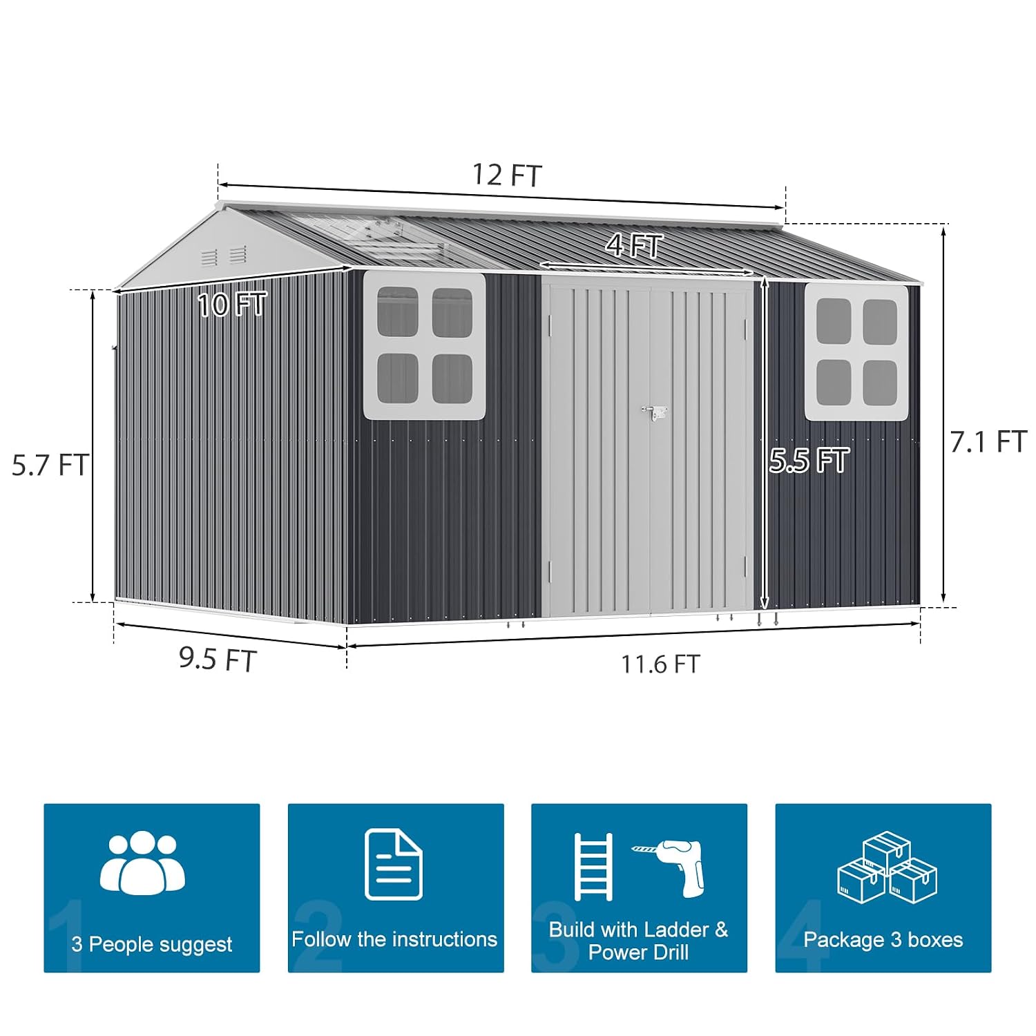 12x10 FT Metal Storage Shed wi - Gardening Tools Storage ulasan dan harga